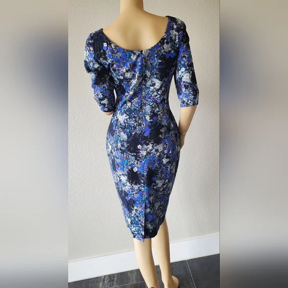 ERDEM MELANIE SCOOPBACK BLUE FLORAL MIDI DRESS US 6 NWOT - Picture 6 of 16